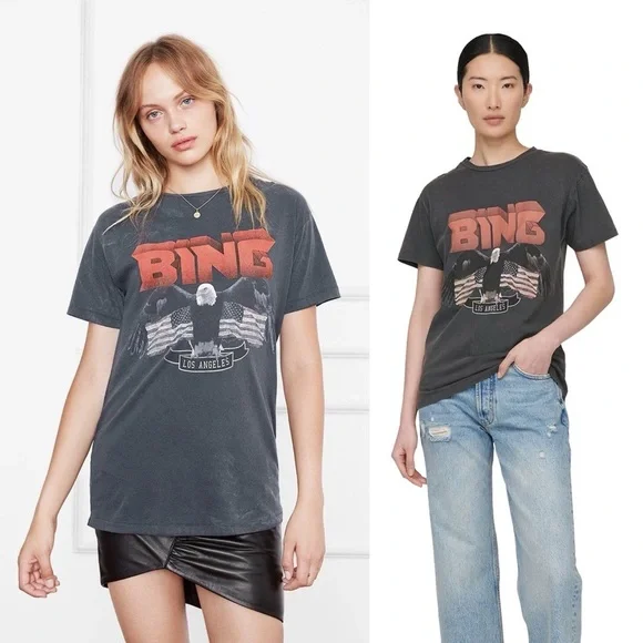 ANINE BING Vintage Eagle Organic Cotton T-Shirt Faded Wash Black NEW with tags - Picture 2 of 8